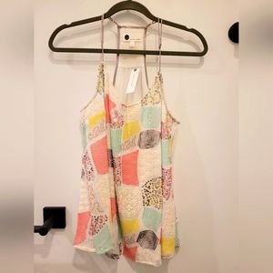 Anthropologie sequin sheer racer-back blouse